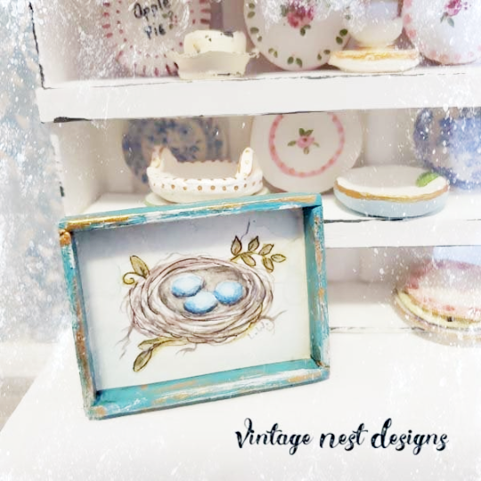 Bird Nest No.1:1 Dollhouse Miniature Handmade Wooden Framed Art image 1