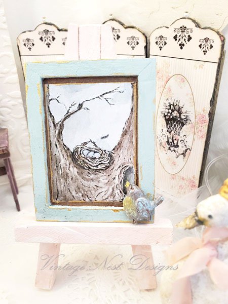 Bird Nest Tree No.2:1 Dollhouse Miniature Handmade Wooden Framed Art image 3
