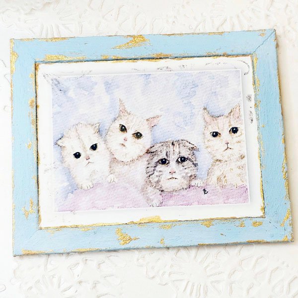 Kittens No.5:2 Dollhouse Miniature Handmade Wooden Framed Art image 2