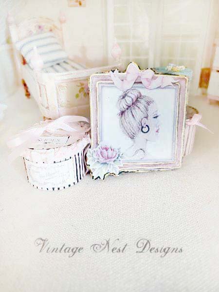 Hello Beautiful No.1:1 Dollhouse Miniature Handmade Framed Art image 5
