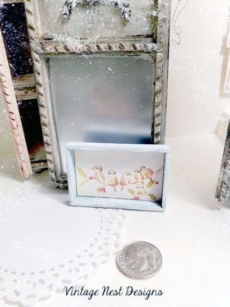 Bird on a Limb No.1:1 Dollhouse Miniature Handmade Wooden Framed Art image 3
