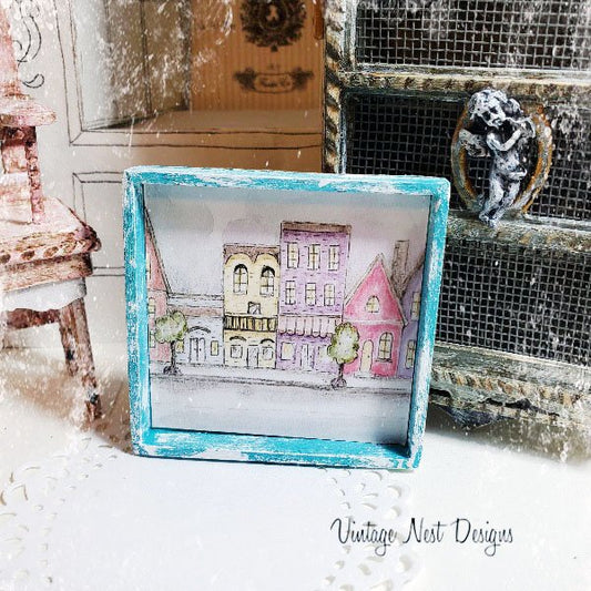 City Life Drawing No.1:1 Dollhouse Miniature Handmade Framed Art image 0
