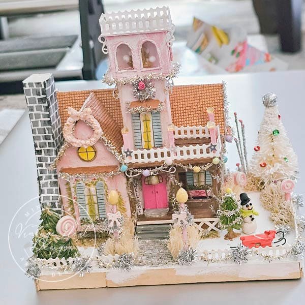 Miniature Christmas Victorian Mansion No.3 Putz Glitter Holiday Handmade One of a Kind image 2