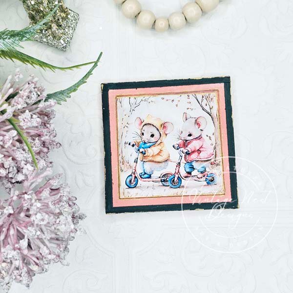 Nursery Mice No.1:3 Dollhouse Miniature Handmade Wooden Framed Art image 5