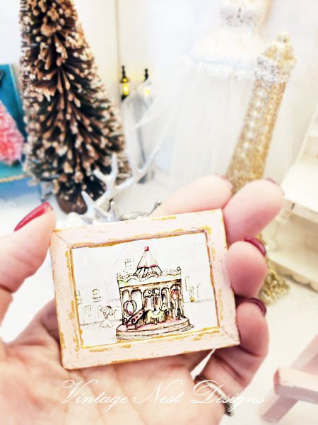 Carousel No.1:1 Handmade Dollhouse Miniature Wooden Framed Art image 4
