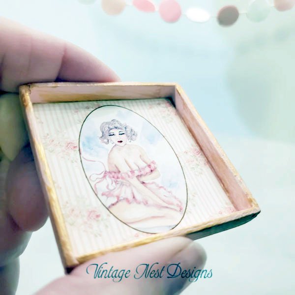 Pin Up Girl No.2:1 Dollhouse Miniature Handmade Wooden Framed Art image 3