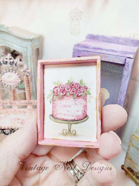 Cake No.7:8 Dollhouse Miniature Handmade Wooden Framed Art image 3