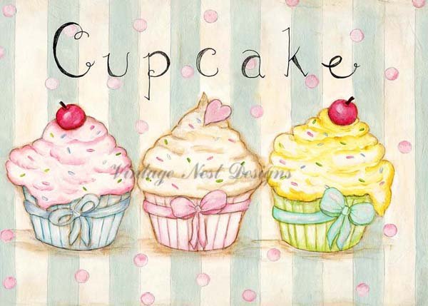 Three Cupcakes No.4 Acrylic Digital Prints Scrapbooking image 0