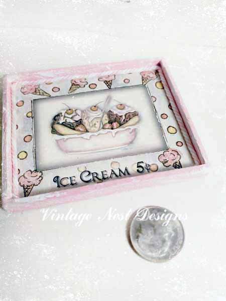 Banana Split Sundae No.1:2 Dollhouse Miniature Handmade Wooden Framed Art image 3