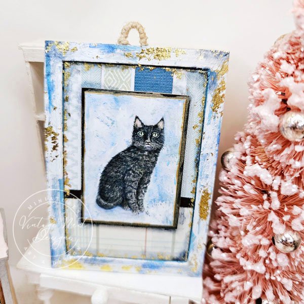 Black Cat No.6:3 Dollhouse Miniature Handmade Wooden Framed Art image 4