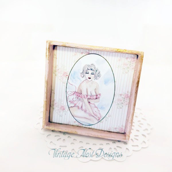 Pin Up Girl No.2:1 Dollhouse Miniature Handmade Wooden Framed Art image 0