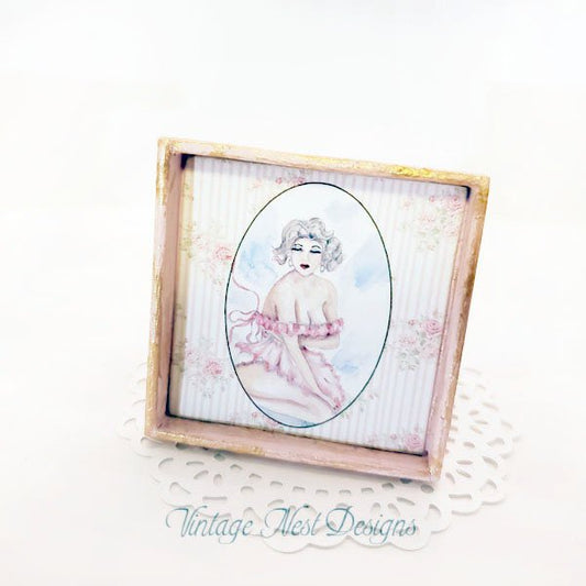 Pin Up Girl No.2:1 Dollhouse Miniature Handmade Wooden Framed Art image 0