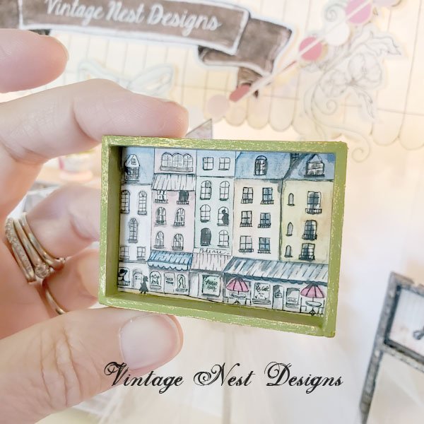Paris Shopping in the City No.1:1 Dollhouse Miniature Handmade Framed Art image 1
