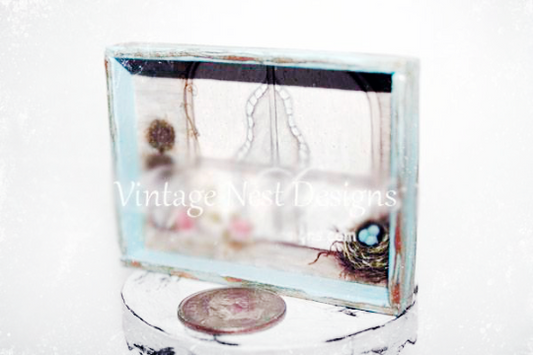 Bird Nest Topiary No.1:1 Dollhouse Miniature Handmade Wooden Framed Art image 0