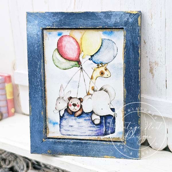 Animals & Balloons No.1:2 Dollhouse Miniature Handmade Wooden Framed Art image 9