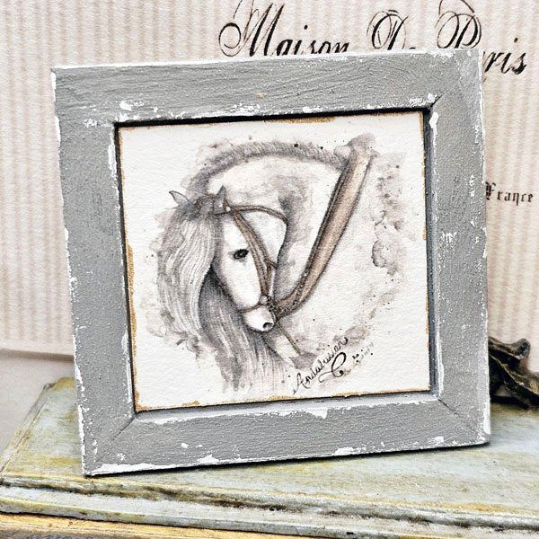 Andalusian Horse No.1:5 Dollhouse Miniature Handmade Wooden Framed Art image 0