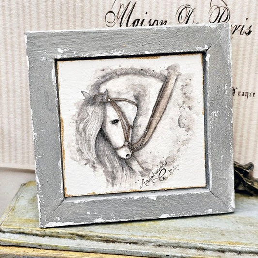 Andalusian Horse No.1:5 Dollhouse Miniature Handmade Wooden Framed Art image 0