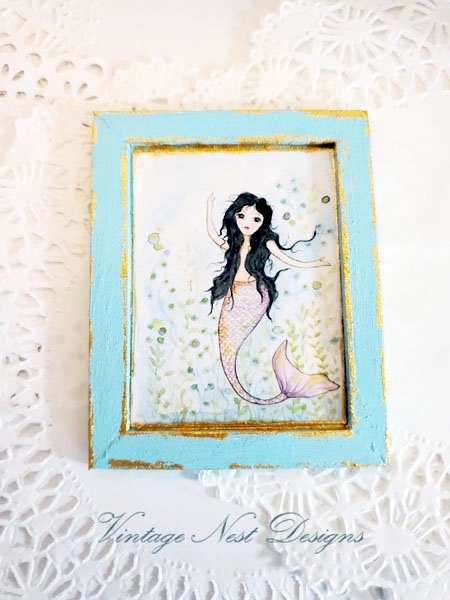 Under the Sea Mermaid No.1:4 Dollhouse Miniature Handmade Wooden Framed Art image 1