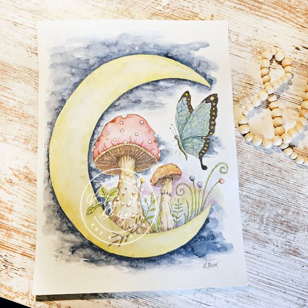 Mushrooms and Butterflies No.1 Original Watercolor Painting image 6