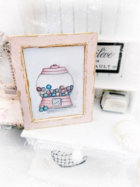 Gum Ball Candy No.1:1 Dollhouse Miniature Handmade Wooden Framed Art image 2