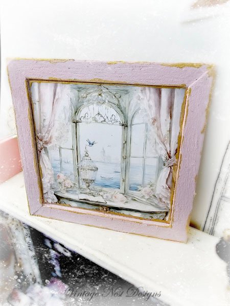 Window Scene No.2:1 Dollhouse Miniature Handmade Wooden Framed Art image 2