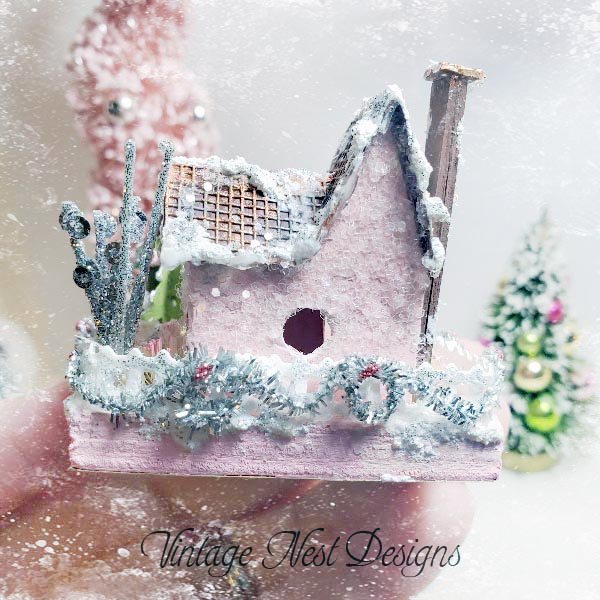 Christmas Putz Glitter Holiday House No.4 Handmade image 6