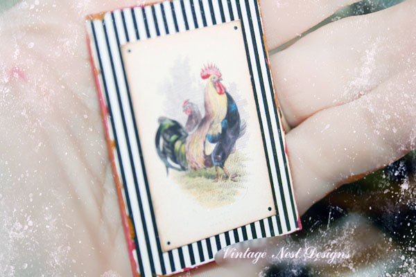 Rooster No.2:2 Dollhouse Miniature Handmade Wooden Framed Art image 1
