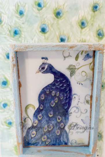 Peacock No.1:2 Dollhouse Miniature Handmade Wooden Framed Art image 3
