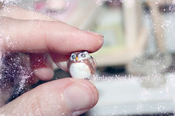 Porcelain Owl No.1 Dollhouse Miniature Handmade One of a Kind image 1