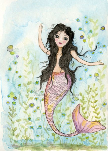 Digital Prints Under the Sea Mermaid No.1 Watercolor Painting image 0