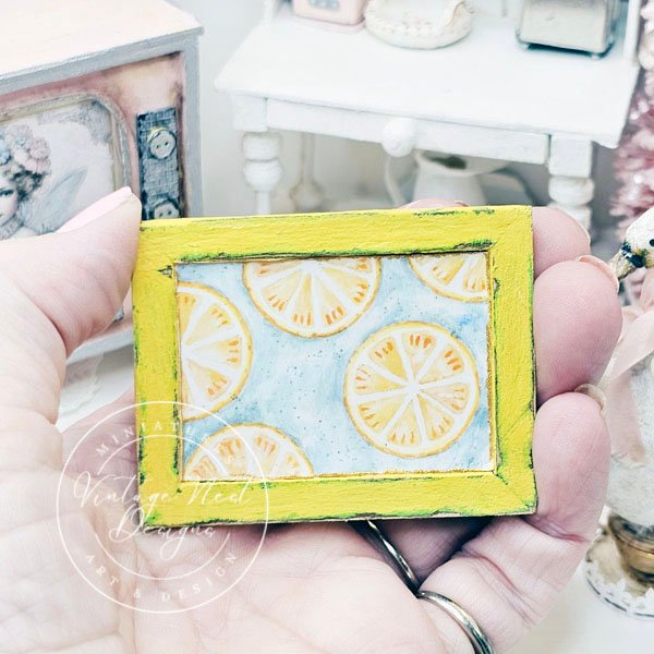 Lemons No.2:1 Dollhouse Miniature Handmade Wooden Framed Art image 4