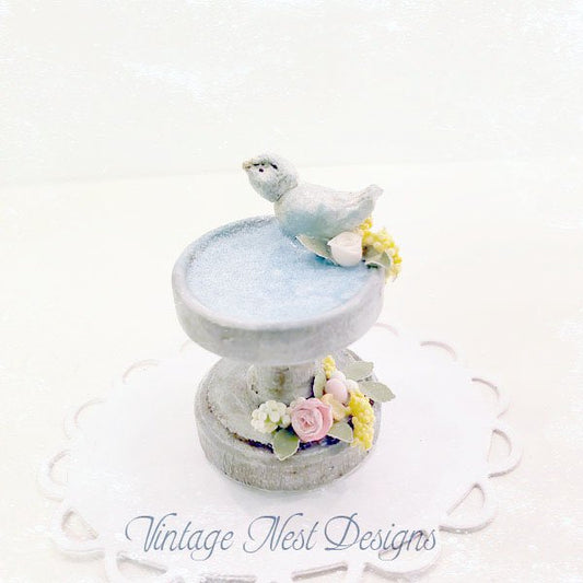 Bird Bath No.4 Miniature Handmade for Dollhouse Diorama Room Shadow Box image 0