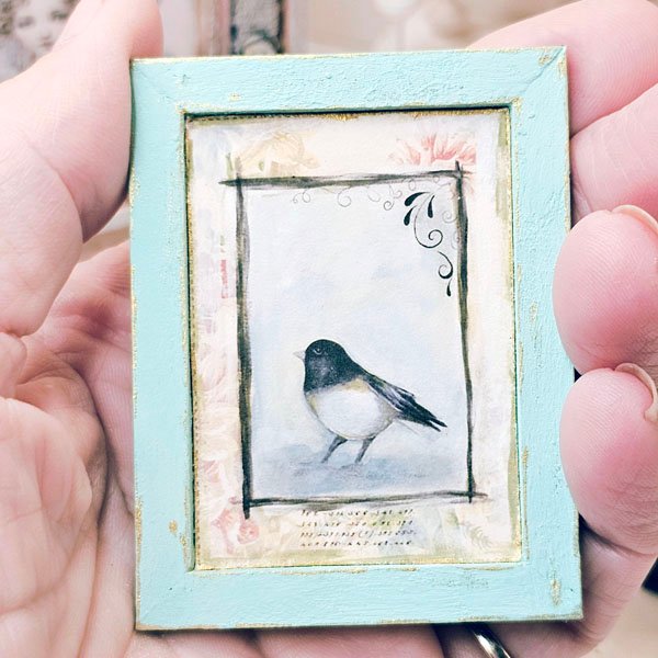 Bird Nest Black Frame No.1:3 Dollhouse Miniature Handmade Wooden Framed Art image 4