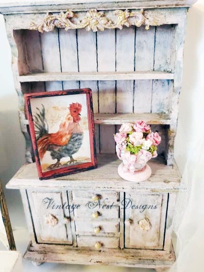 Rooster No.4:2 Dollhouse Miniature Handmade Wooden Framed Art image 4