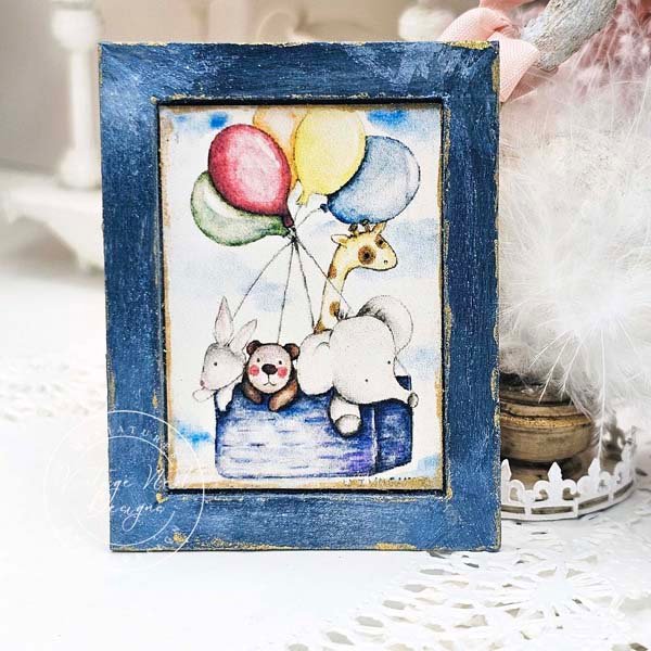 Animals & Balloons No.1:2 Dollhouse Miniature Handmade Wooden Framed Art image 6