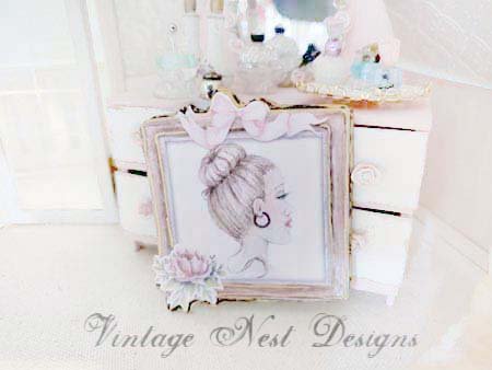 Hello Beautiful No.1:1 Dollhouse Miniature Handmade Framed Art image 4