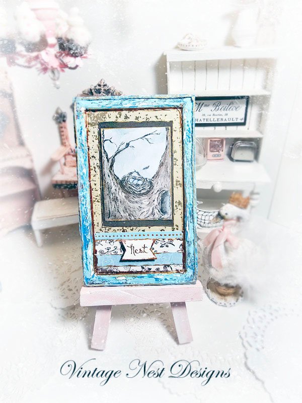 Bird Nest Tree No.2:2 Dollhouse Miniature Handmade Wooden Framed Art image 0