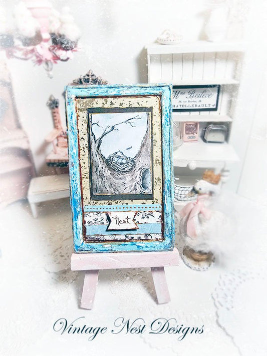 Bird Nest Tree No.2:2 Dollhouse Miniature Handmade Wooden Framed Art image 0
