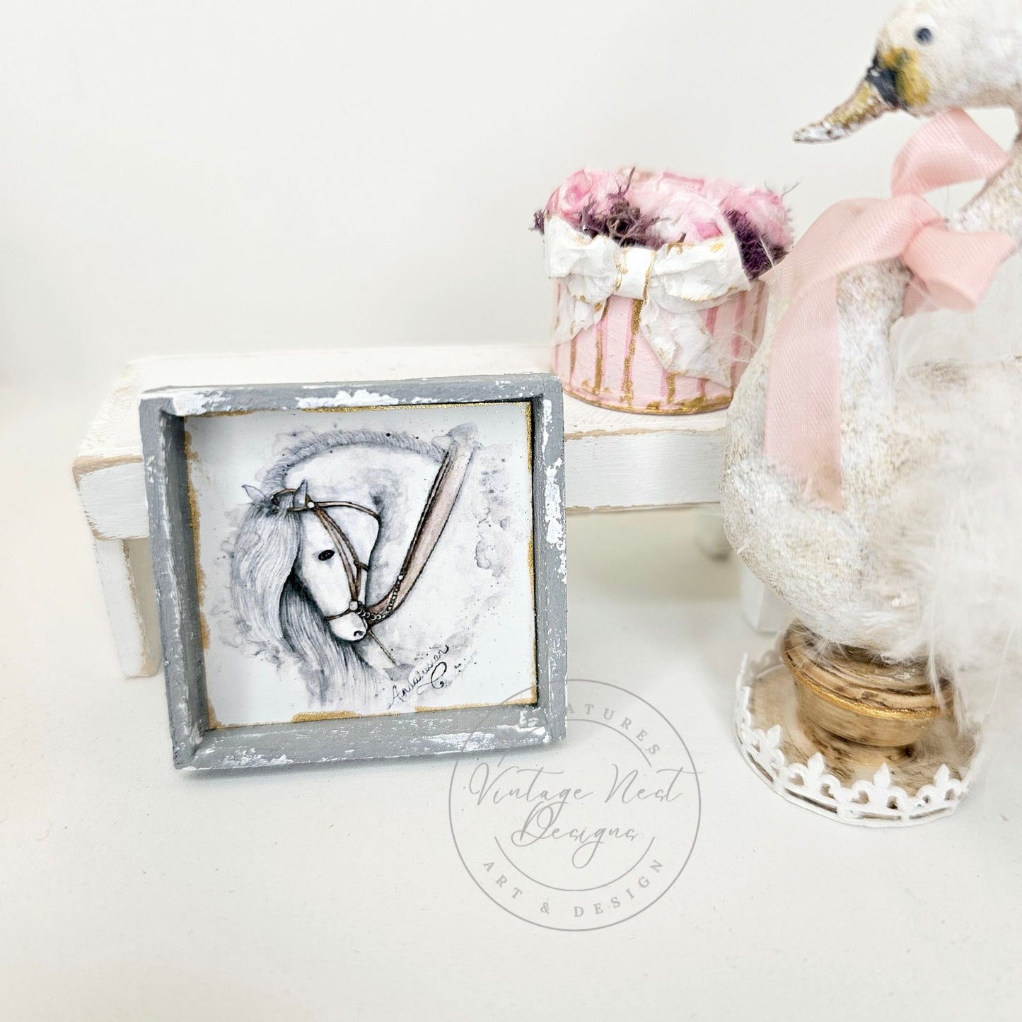 Andalusian Horse No.1:2 Dollhouse Miniature Handmade Wooden Framed Art image 1