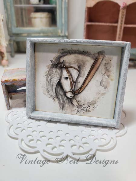 Andalusian Horse No.1:4 Dollhouse Miniature Handmade Framed Art image 0