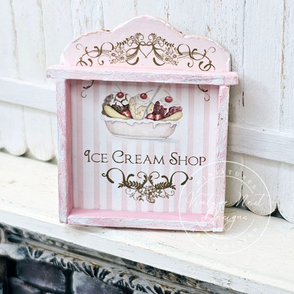 Banana Split Sundae Shelf No.2 Dollhouse Miniature Handmade Wooden Framed Art image 4
