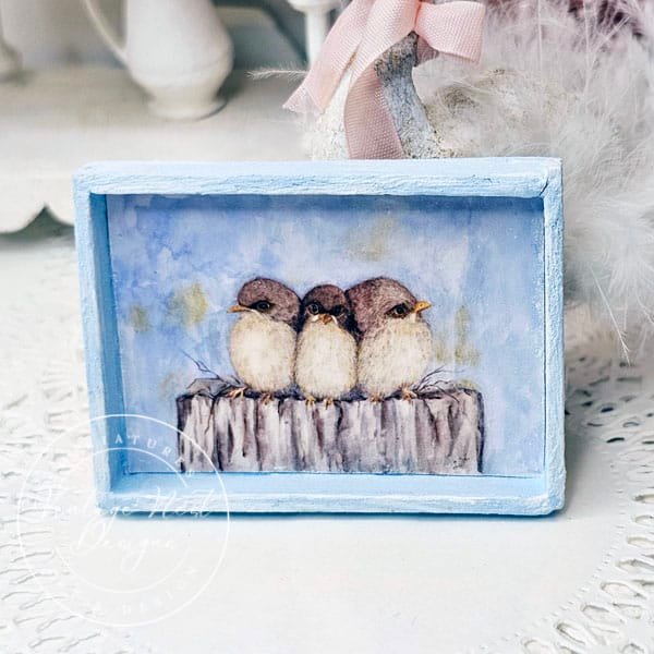 Three Tweets No.1:1 Dollhouse Miniature Handmade Wooden Framed Art image 2