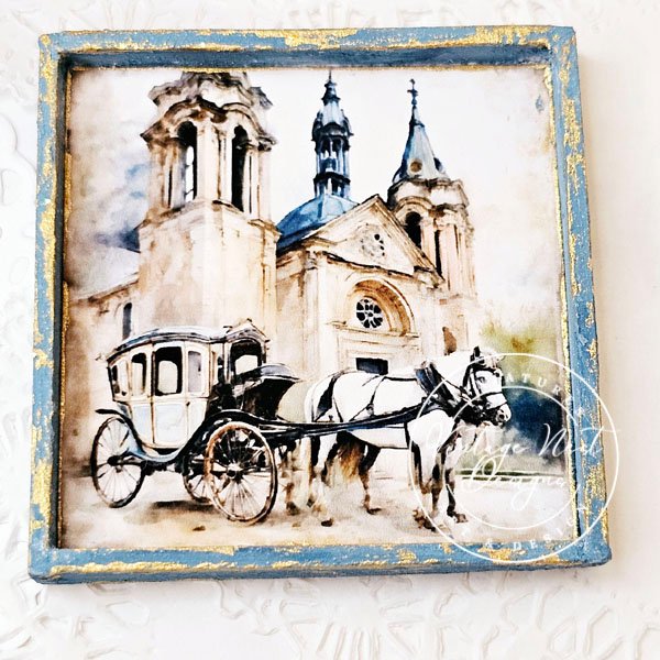 Horse and Carriage No.1:1 Dollhouse Miniature Handmade Wooden Framed Art image 6