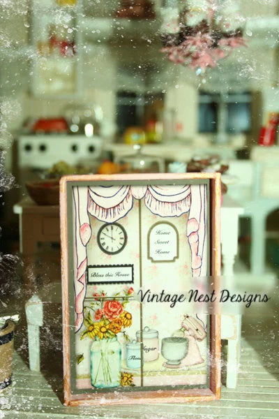 Faux Window No.2:1 Dollhouse Miniature Handmade Wooden Framed Art image 0