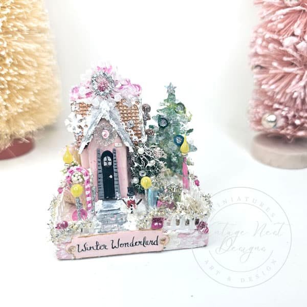 Miniature Christmas Putz Glitter Holiday House No.7 Handmade image 5