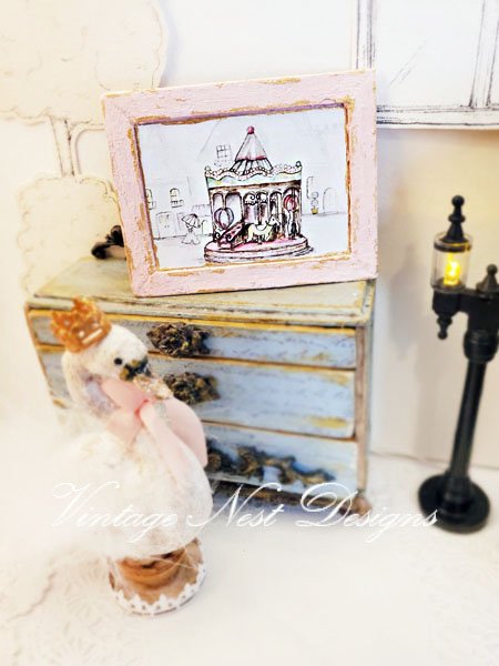 Carousel No.1:1 Handmade Dollhouse Miniature Wooden Framed Art image 5