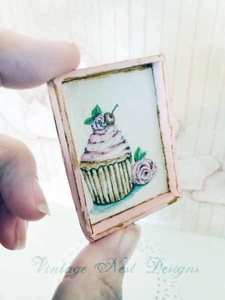 Cake No.4:1 Dollhouse Miniature Handmade Wooden Framed Art image 2