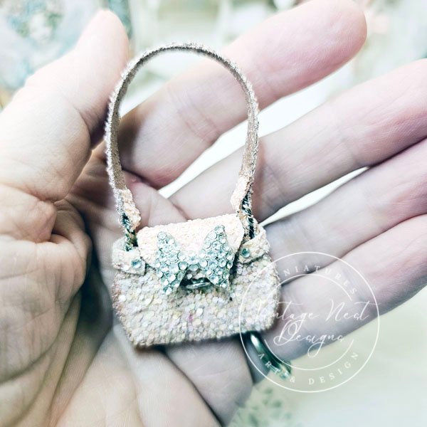 Pink Glittered Purse No.22 Dollhouse Miniature Handmade for Dolls image 6