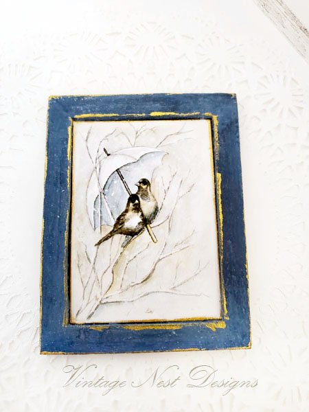 Winter Snow Birds No.1:2 Dollhouse Miniature Handmade Wooden Framed Art image 5