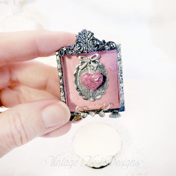 Metal Valentine Framed Heart No.1 Dollhouse Miniature Handmade Framed Wooden Art image 1